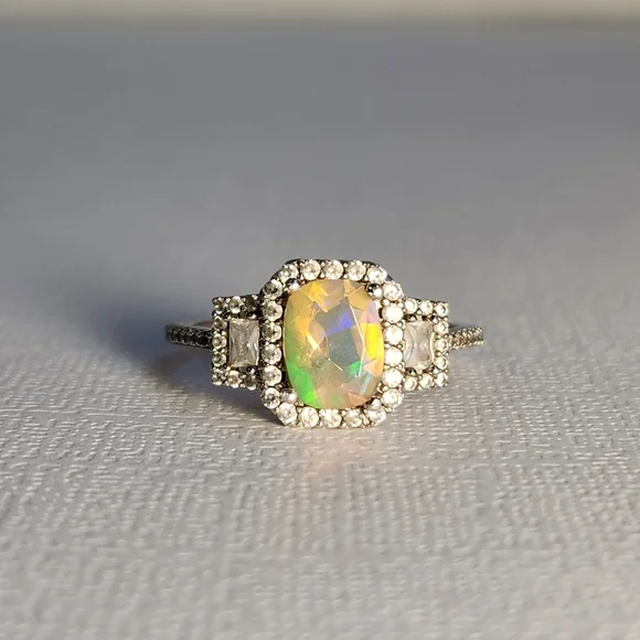 [On HOLD/repair] Sizeable Real/Natural Ethiopian Opal 925 Silver Ring Sz 8 - Picture 8 of 16